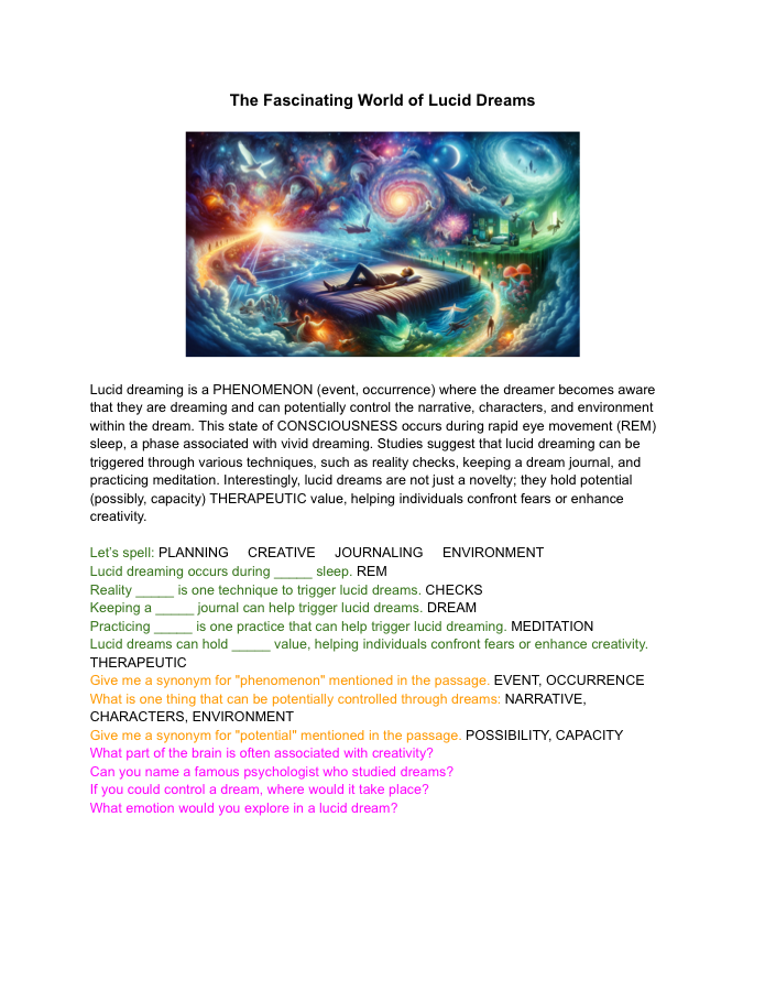 Preview of The Fascinating World of Lucid Dreams PDF